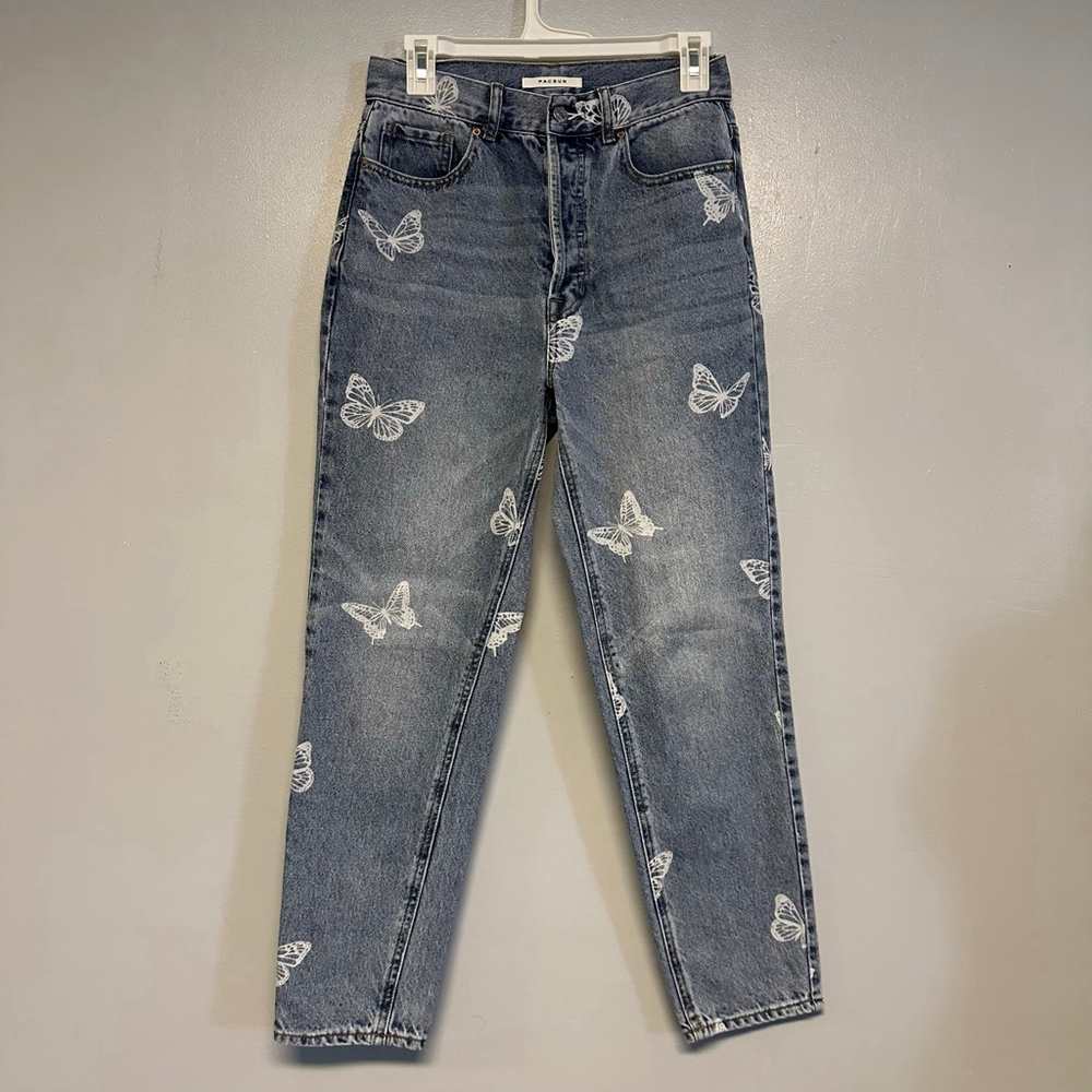 Women's PacSun Blue Butterfly print Ultra High Rise Slim Jeans Size 27 fairy